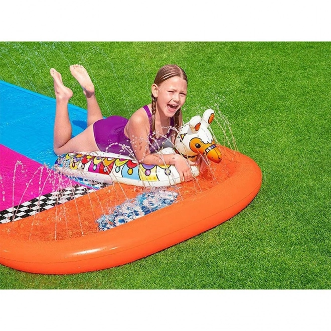 Tweepersoons waterglijbaan Lama Rama – Roze-blauw met matrassen