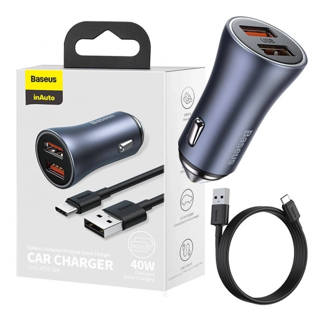 Baseus Car Charger with Dual USB and USB-C Cable