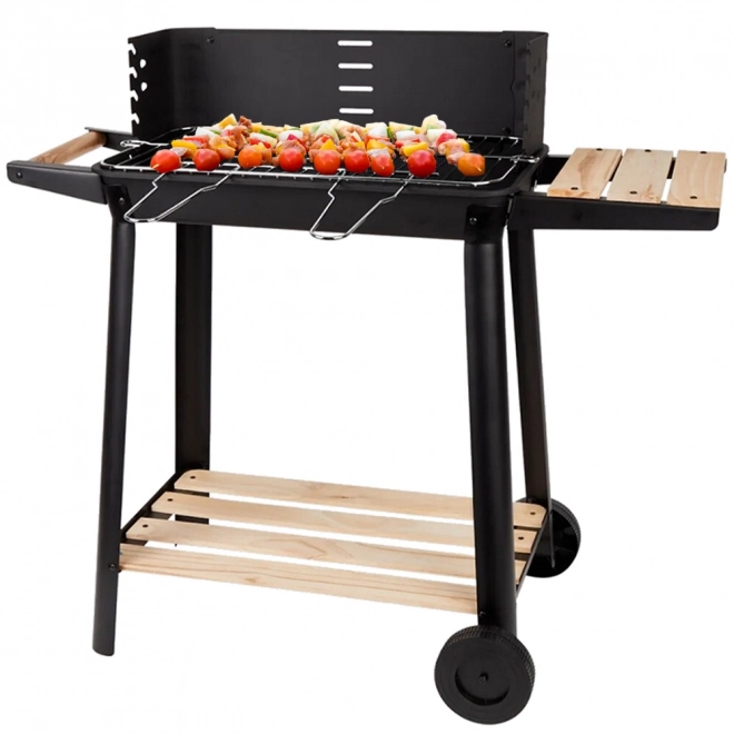 Tragbarer Holzkohlegrill für den Garten mit verstellbarem Rost und Ablagen