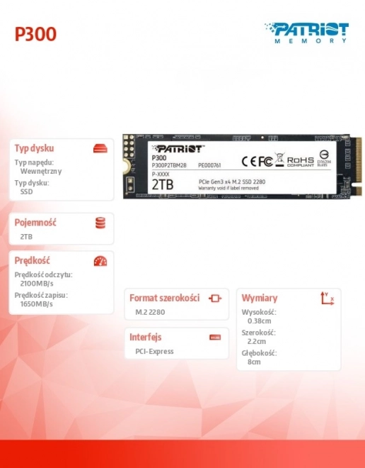 Disque SSD interne Patriot P300 2TB M.2 PCIe NVMe