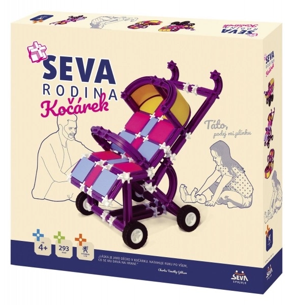 Bouwpakket SEVA GEZIN Kinderwagen plastic 293 stukjes in doos 35x33x5cm 4+