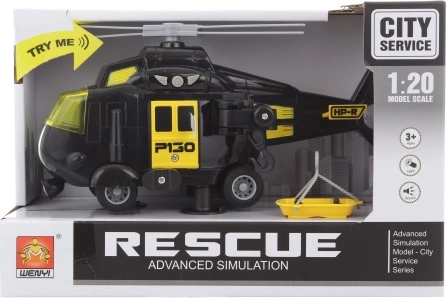 Black battery-powered helicopter with lights and sounds