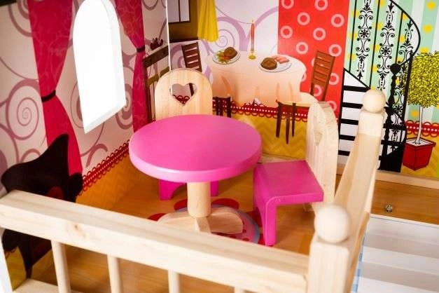 Houten poppenhuis met zwembad