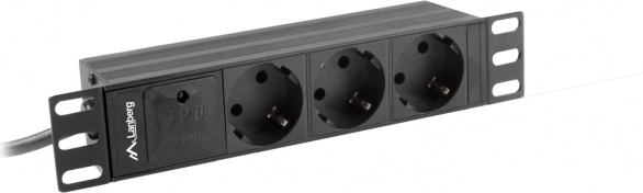 Racková PDU-lijst 10" 1U, 3x Schuko, 2 m, 10 A, zwart, ingang IEC C14 – LANBERG
