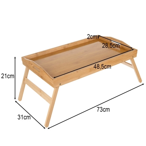 Table pliante en bambou pour lit avec fonction ordinateur portable