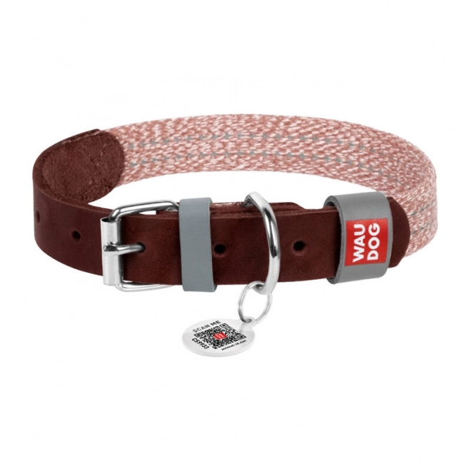Halsband voor honden van natuurlijk leer en gerecycled materiaal met QR-code Waudog maat S, breedte 15 mm, bruin