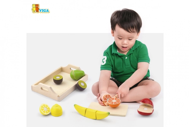 Houten snijfruit met dienblad