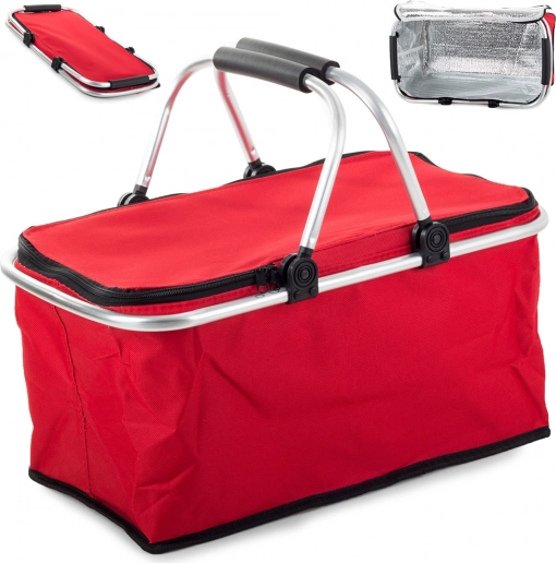 Thermischer Picknickkorb mit Isolierung und klappbaren Griffen – Rot