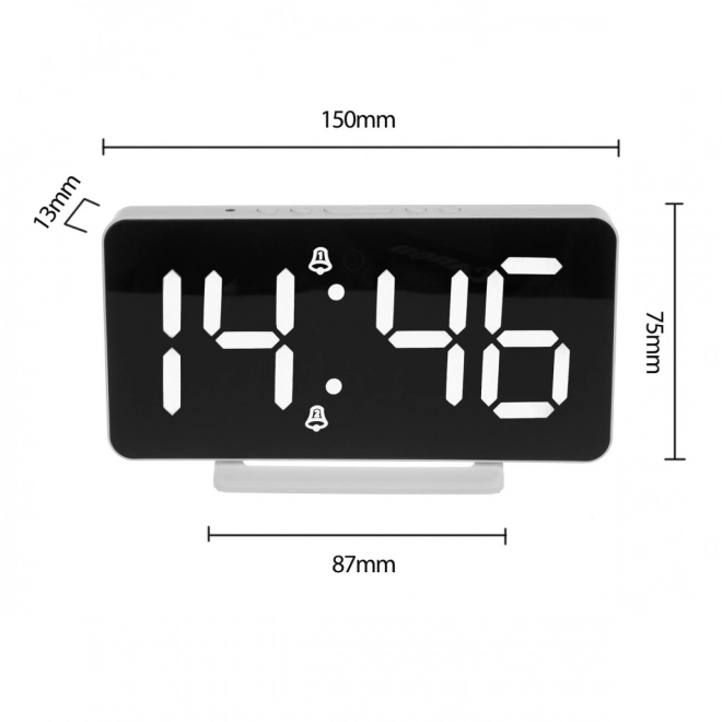 digitaler Wecker mit Thermometer und verspiegeltem LED-Display, weiß