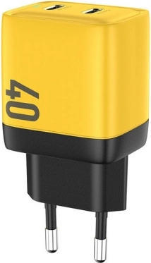 Netlader 2x USB‑C Super Fast Charger GaN 40W geel