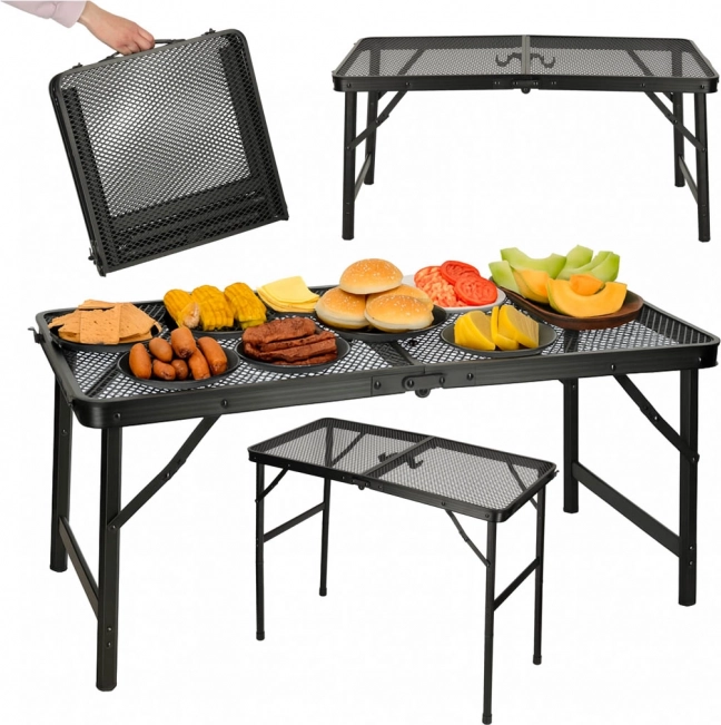 Table de camping pliante avec plateau en maille