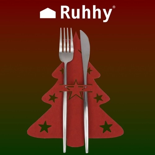 Kerstaccessoires voor bestek - boompjes Ruhhy, 12 stuks