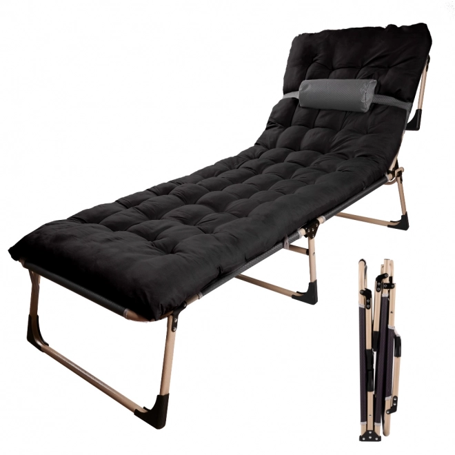 Klapptouristenbett mit Kissen 193 cm Schwarz