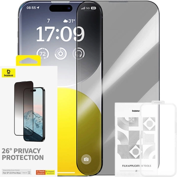 Baseus Privacy Protection Tempered Glass for iPhone 15 Pro Max