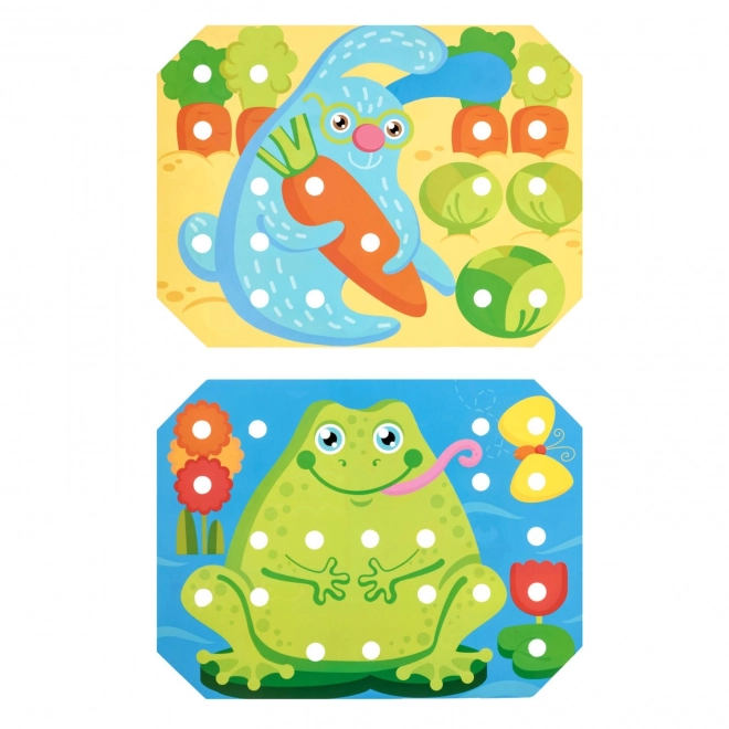 Lucy & Leo Mozaika avec pince et broderie - ensemble de jeu en bois avec modèles