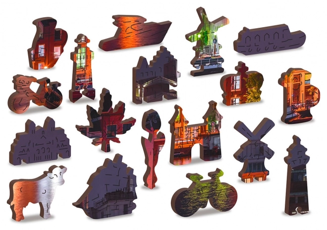 Houten puzzel Nachtelijk Amsterdam met unieke stukjes