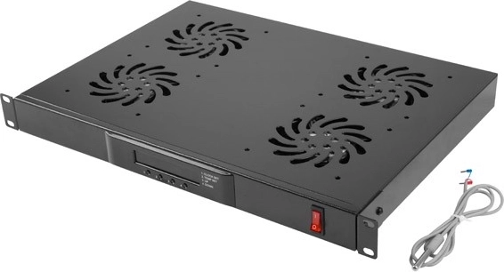 Horizontal 1U ventilation panel with LCD and thermostat for 19" rack, 4 fans, 230 V, black