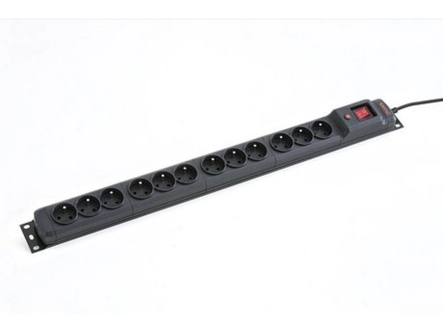 Overspanningsbeveiliging M12/16A 19'' rack 1,5 m zwart (12 stopcontacten)
