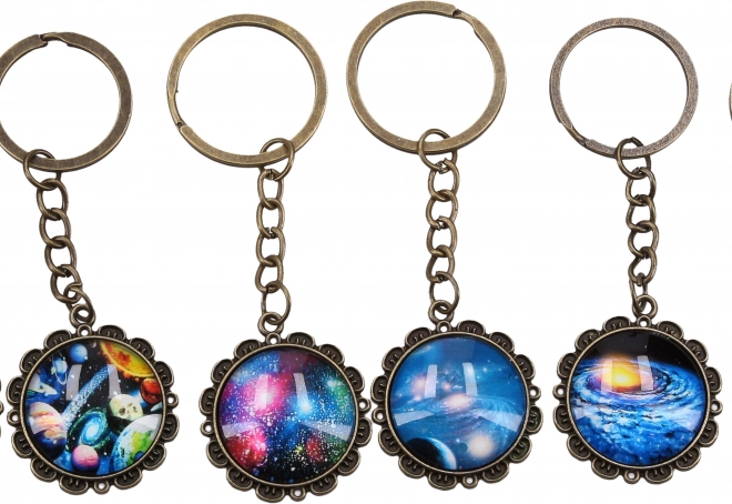Round space-themed keychain