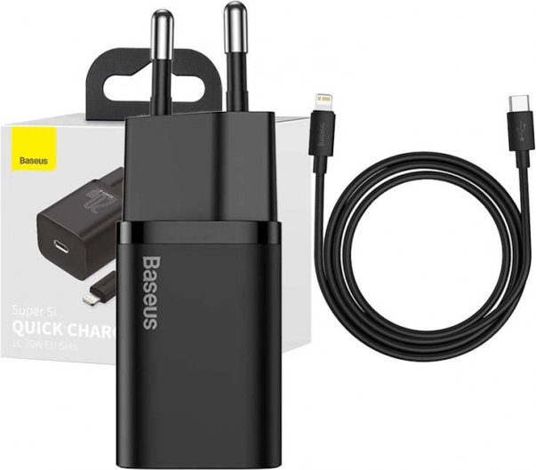 Baseus Super Si snellader 1C 20W met USB‑C naar Lightning-kabel 1 m zwart