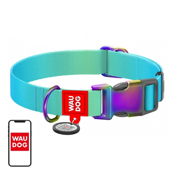 Nylon collar with QR code for dogs - BLUE WAUDOG large size