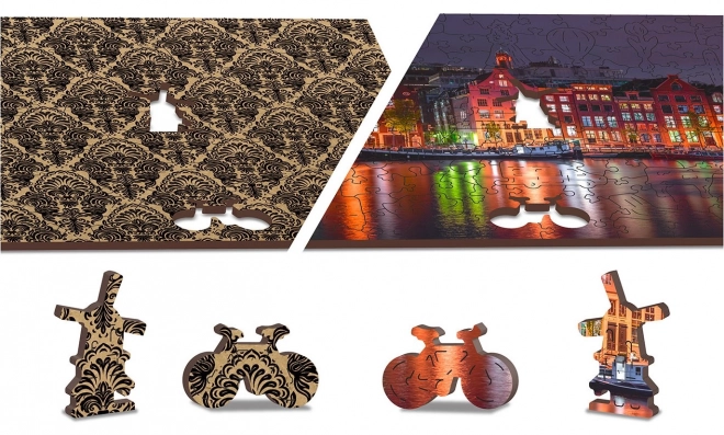 Houten puzzel Nachtelijk Amsterdam met unieke stukjes