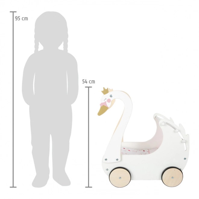 Houten kinderwagen Zwaan