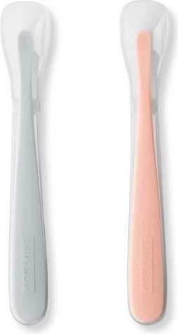 Set aus 2 Silikon-Babylöffeln Easy-Feed – grau und zart korallenfarben