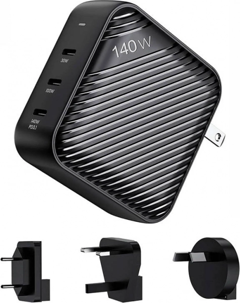 Wandlader INVZI GanHub 3x USB-C, 140W met reisadapters