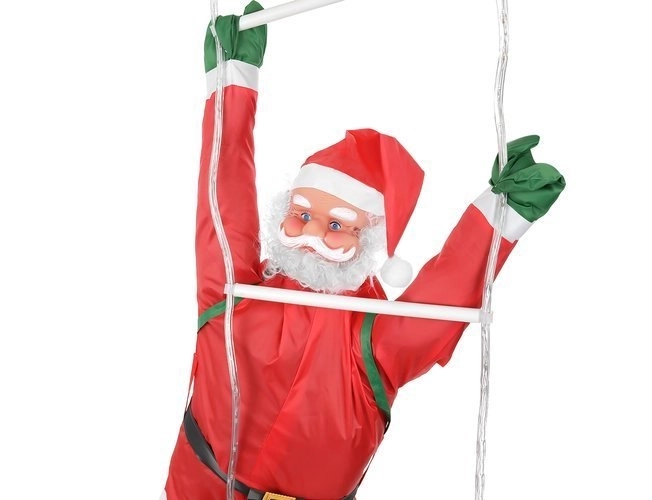 Weihnachtsmann auf LED-Leiter – mehrfarbig, 120 cm