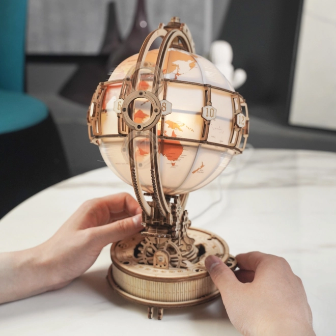 RoboTime 3D houten mechanische puzzel Verlichte globe