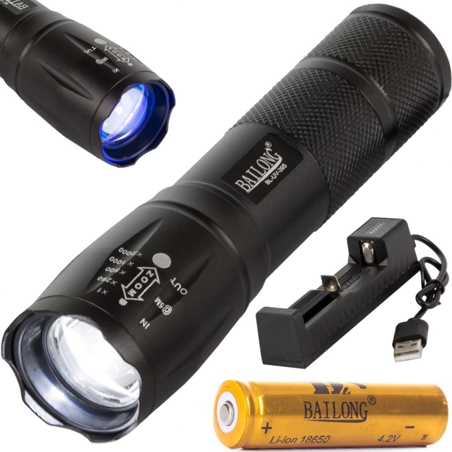 Bailong tactische zaklamp met zoom en UV-tester