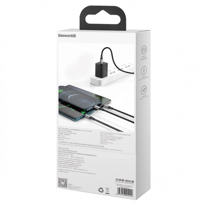 Oplaadkabel Baseus 3 in 1, 20W, zwart, 1,5 m