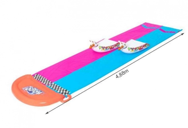 Tweepersoons waterglijbaan Lama Rama – Roze-blauw met matrassen