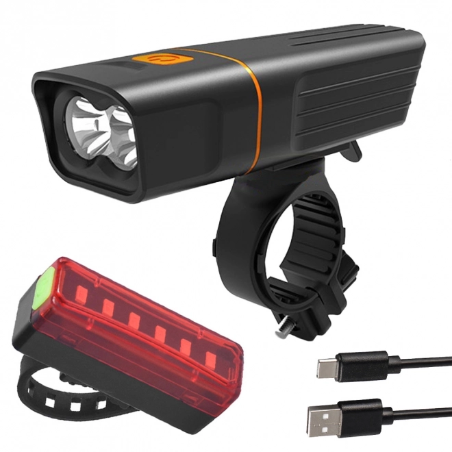 Set voor- en achter LED fietslamp met USB-oplading