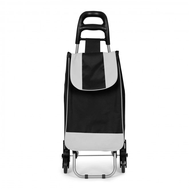 Black shopping cart with metal frame and 6 wheels