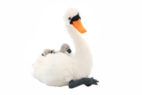 Pluchen zwaan met jongen
