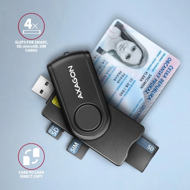 Axagon Taschenleser für Smartcards, SD/microSD/SIM Karten