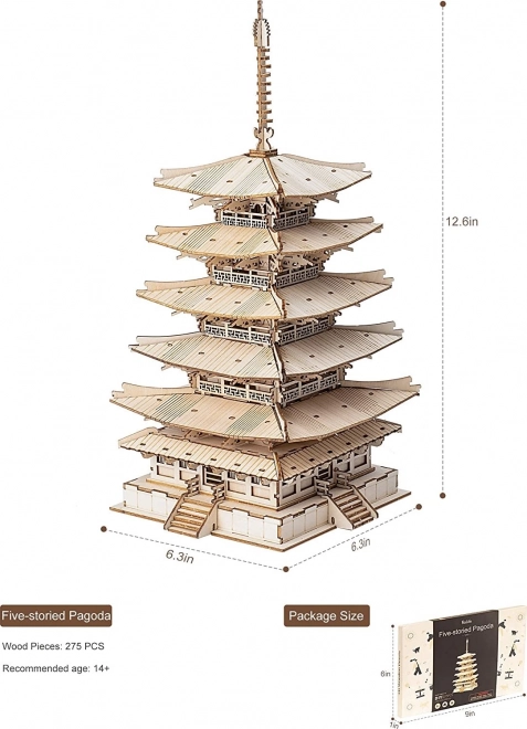 3D houten puzzel vijf verdiepingen pagode