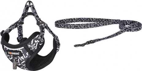 Dogness ensemble de promenade – laisse 1,5 m et harnais pour chien (noir et blanc)