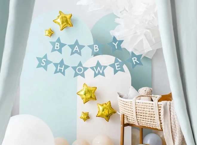 Banner sign for baby shower stars light 290cm x 16,5cm – Light blue
