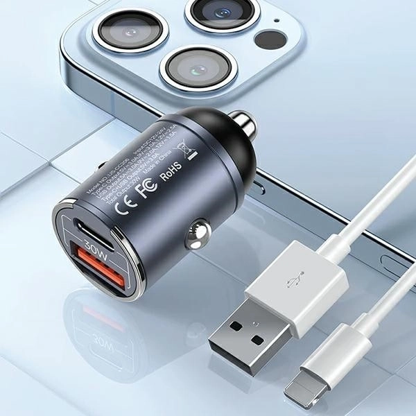 Car Charger 30W 1xUSB+1xUSB-C Fast Charge