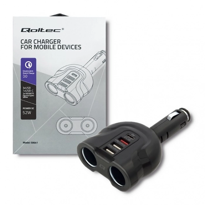 Distribueur sigarettenaansteker 12-24V | 52W | 2,4A | 2xUSB | USB QC 3.0 | USB-C PD | 2x sigarettenaansteker stopcontact