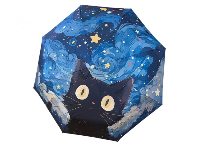 Automatische opvouwbare paraplu blauw met kattenmotief