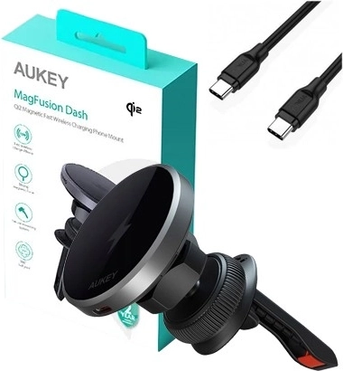 Magnetic car mount with 15 W wireless charging AUKEY Qi2 (black)