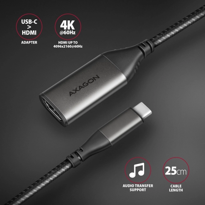 USB-C to HDMI 4K/60Hz Aluminum Adapter, 25 cm Cable