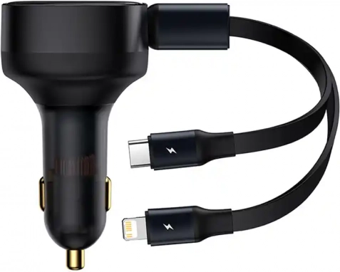 Baseus Enjoyment Kfz‑Ladegerät mit integrierten USB‑C‑ und Lightning‑Kabeln, 30 W