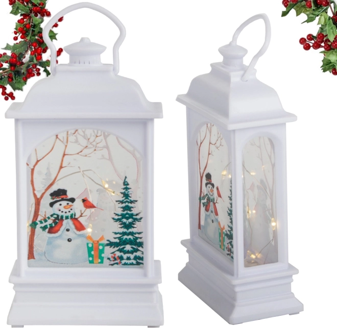 Kerstlantaarn met LED-verlichting en sneeuwpop