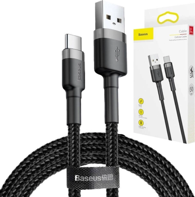 charging and data cable USB-A to USB-C BASEUS Cafule 3 m, 2 A, black-gray