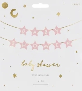 Banner sign for baby shower stars light 290cm x 16,5cm – Light pink
